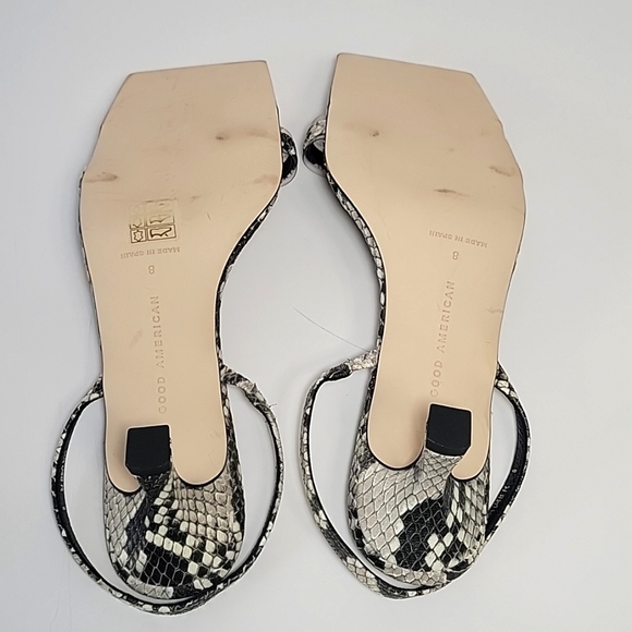Nwot,Good American python stone  square toe kitten heel sandals women's size 8 - Picture 11 of 14